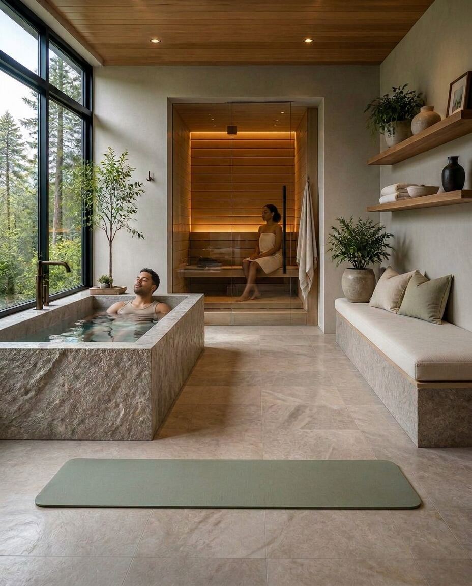 A wellness retreat with sauna and cold plunge